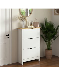 HOMCOM Slim Shoe Cabinet with 3 Flip Drawers for 18 Pairs of Shoes, White 837-062V01WT 2