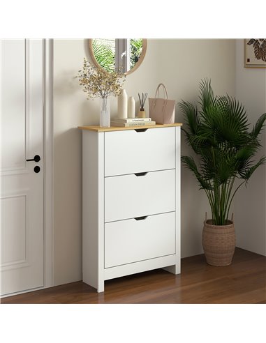 HOMCOM Slim Shoe Cabinet with 3 Flip Drawers for 18 Pairs of Shoes, White 837-062V01WT