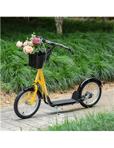 HOMCOM Kids Kick Scooter Teen Ride On Children Scooter with Adjustable Handlebar 2 Brakes Basket Cupholder Mudguard 16" Inflatab