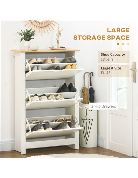 HOMCOM Slim Shoe Cabinet with 3 Flip Drawers for 18 Pairs of Shoes, White 837-062V01WT - pic 42530 | FastDaddyshop