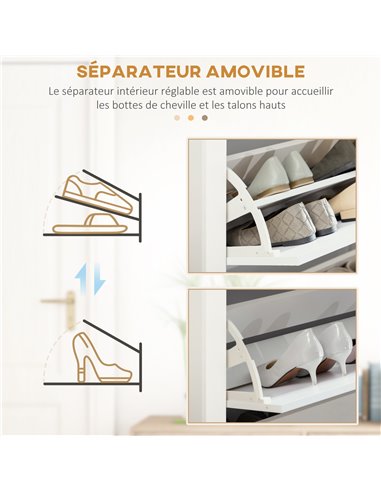 HOMCOM Slim Shoe Cabinet with 3 Flip Drawers for 18 Pairs of Shoes, White 837-062V01WT