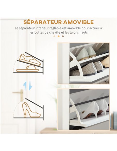 HOMCOM Slim Shoe Cabinet with 3 Flip Drawers for 18 Pairs of Shoes, White 837-062V01WT - pic 42532 | FastDaddyshop