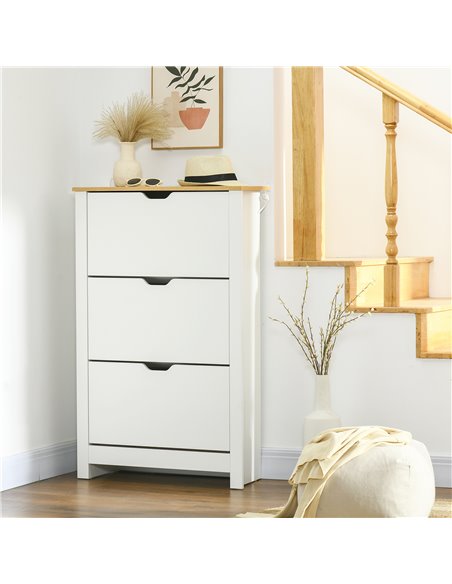 HOMCOM Slim Shoe Cabinet, Narrow Shoe Cupboard with 3 Flip Drawers, Adjustable Shelves for 18 Pairs of Shoes for Hallway, White  - pic 42534 | FastDaddyshop