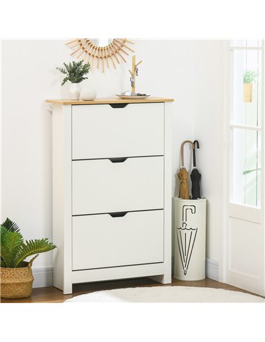 HOMCOM Slim Shoe Cabinet, Narrow Shoe Cupboard with 3 Flip Drawers, Adjustable Shelves for 18 Pairs of Shoes for Hallway, White 