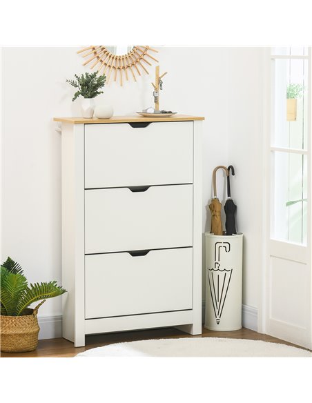 HOMCOM Slim Shoe Cabinet, Narrow Shoe Cupboard with 3 Flip Drawers, Adjustable Shelves for 18 Pairs of Shoes for Hallway, White  - pic 42536 | FastDaddyshop