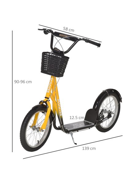 HOMCOM Kids Kick Scooter Teen Ride On Children Scooter with Adjustable Handlebar 2 Brakes Basket Cupholder Mudguard 16" Inflatab - pic 4254 | FastDaddyshop