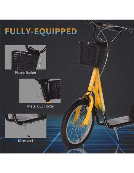 HOMCOM Kids Kick Scooter Teen Ride On Children Scooter with Adjustable Handlebar 2 Brakes Basket Cupholder Mudguard 16" Inflatab - pic 4257 | FastDaddyshop