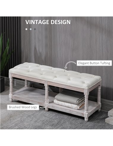 HOMCOM 2 Tier Shoe Rack Bench, Cream White 837-185CW