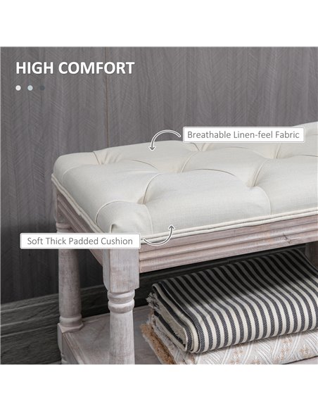 HOMCOM 2 Tier Shoe Rack Bench with Button Tufted Upholstered Cushion, Vintage Bed End Bench, Wooden Window Seat for Hallway, Liv - pic 42577 | FastDaddyshop