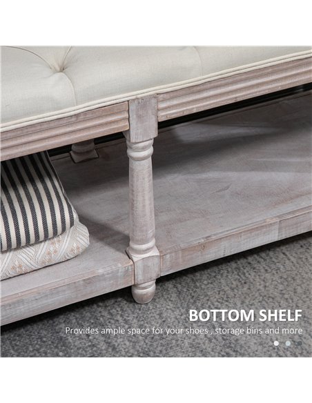 HOMCOM 2 Tier Shoe Rack Bench with Button Tufted Upholstered Cushion, Vintage Bed End Bench, Wooden Window Seat for Hallway, Liv - pic 42578 | FastDaddyshop