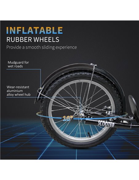 HOMCOM Kids Kick Scooter Teen Ride On Children Scooter with Adjustable Handlebar 2 Brakes Basket Cupholder Mudguard 16" Inflatab - pic 4258 | FastDaddyshop