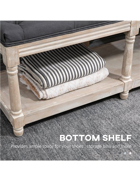 HOMCOM 2 Tier Shoe Rack Bench with Button Tufted Upholstered Cushion, Vintage Bed End Bench, Wooden Window Seat for Hallway, Liv - pic 42587 | FastDaddyshop