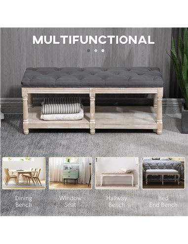 HOMCOM 2 Tier Shoe Rack Bench with Button Tufted Upholstered Cushion, Vintage Bed End Bench, Wooden Window Seat for Hallway, Liv
