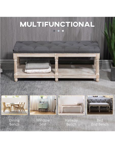 HOMCOM 2 Tier Shoe Rack Bench with Button Tufted Upholstered Cushion, Vintage Bed End Bench, Wooden Window Seat for Hallway, Liv - pic 42588 | FastDaddyshop