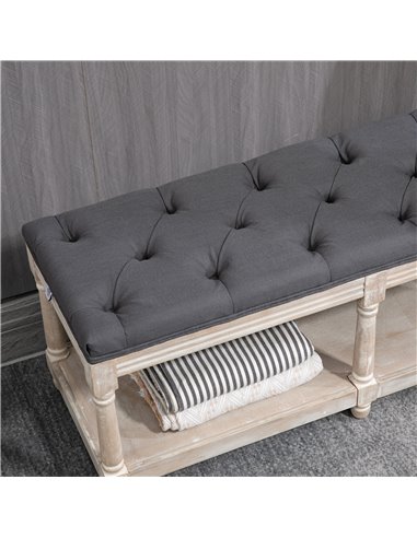 HOMCOM 2 Tier Shoe Rack Bench with Button Tufted Upholstered Cushion, Vintage Bed End Bench, Wooden Window Seat for Hallway, Liv
