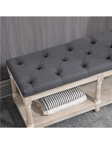 HOMCOM 2 Tier Shoe Rack Bench with Button Tufted Upholstered Cushion, Vintage Bed End Bench, Wooden Window Seat for Hallway, Liv - pic 42589 | FastDaddyshop