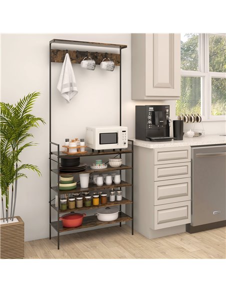 HOMCOM Kitchen Bakers Rack, Microwave Stand, Coffee Bar with 5 Shelves and 5 Hooks for Dining Room, Shoe Racks for Entryway 801- - pic 42592 | FastDaddyshop