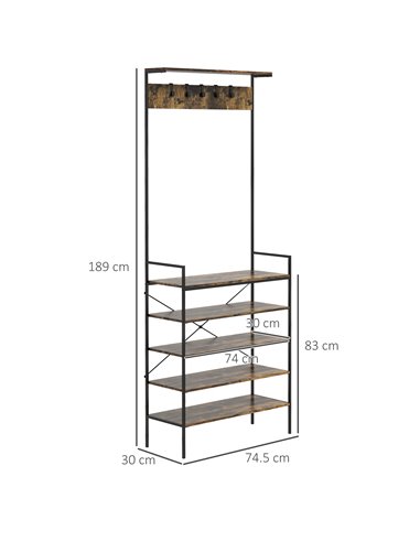 HOMCOM Kitchen Bakers Rack, Shoe Racks for Entryway, Rustic Brown 801-336V00BN