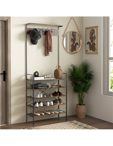HOMCOM Kitchen Bakers Rack, Shoe Racks for Entryway, Rustic Brown 801-336V00BN