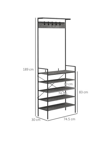 HOMCOM Kitchen Bakers Rack, Microwave Stand, Coffee Bar with 5 Shelves and 5 Hooks for Dining Room, Shoe Racks for Entryway 801-