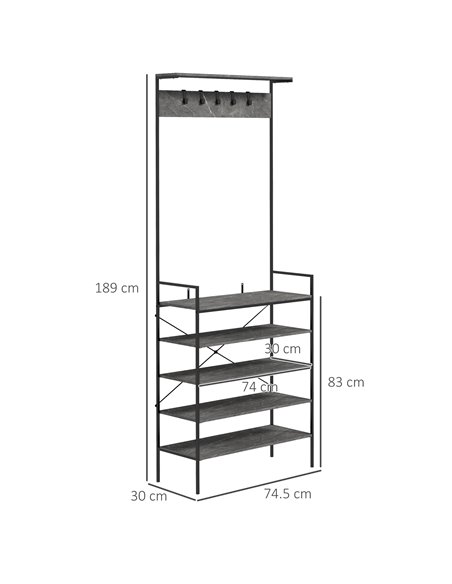 HOMCOM Kitchen Bakers Rack, Microwave Stand, Coffee Bar with 5 Shelves and 5 Hooks for Dining Room, Shoe Racks for Entryway 801- - pic 42602 | FastDaddyshop