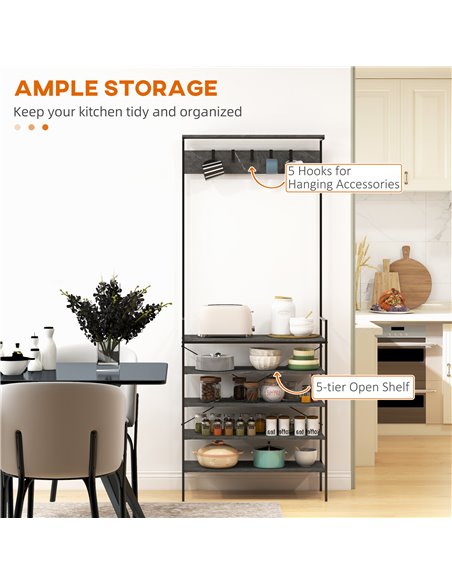 HOMCOM Kitchen Bakers Rack, Microwave Stand, Coffee Bar with 5 Shelves and 5 Hooks for Dining Room, Shoe Racks for Entryway 801- - pic 42603 | FastDaddyshop