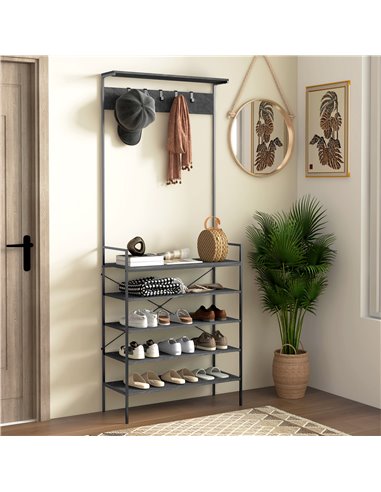 HOMCOM Kitchen Bakers Rack, Microwave Stand, Coffee Bar with 5 Shelves and 5 Hooks for Dining Room, Shoe Racks for Entryway 801-