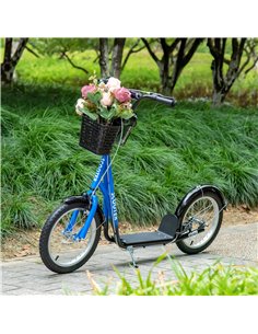 HOMCOM Kids Kick Scooter Teen Ride On Children Scooter with Adjustable Handlebar 2 Brakes Basket Cupholder Mudguard 16" Inflatab