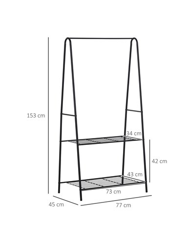 HOMCOM Metal Clothes Rack Coat Garment Hanger, Black 850-085