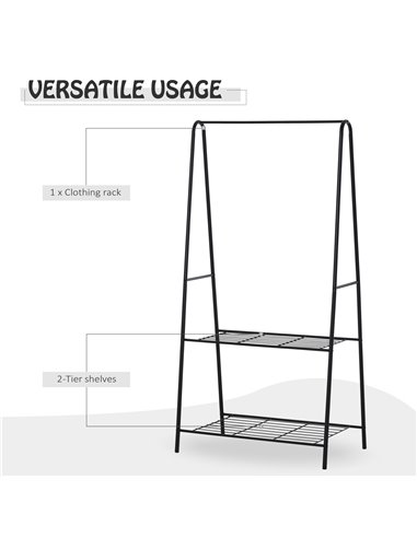 HOMCOM Metal Clothes Rack Coat Garment Hanger Hallway Organiser Hanging Rail Stand 2-tier Shoe Shelving A Shaped 77L x 45W x 153