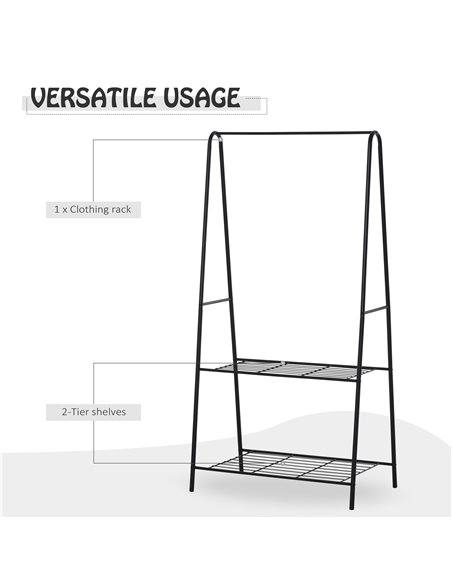 HOMCOM Metal Clothes Rack Coat Garment Hanger Hallway Organiser Hanging Rail Stand 2-tier Shoe Shelving A Shaped 77L x 45W x 153 - pic 42614 | FastDaddyshop