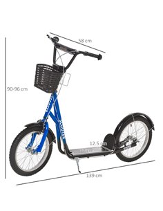 HOMCOM Kids Kick Scooter Teen Ride On Children Scooter with Adjustable Handlebar 2 Brakes Basket Cupholder Mudguard 16" Inflatab 2