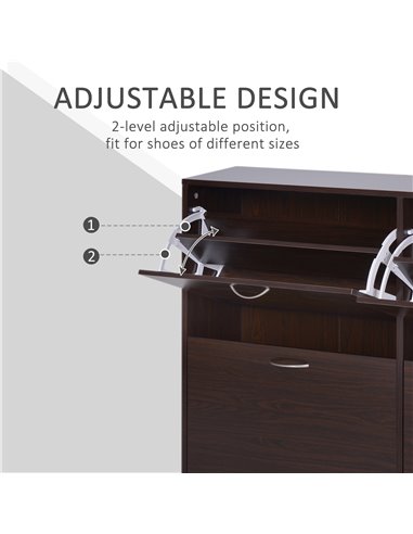 HOMCOM Wooden Shoes Cabinet Multi Flip Down Shelf Drawer Organizer - Dark Brown 837-004BN