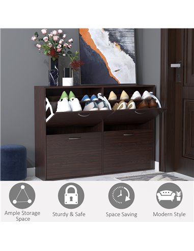 HOMCOM Wooden Shoes Cabinet Multi Flip Down Shelf Drawer Organizer - Dark Brown 837-004BN