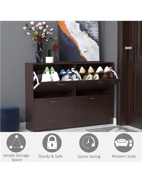 HOMCOM Wooden Shoes Cabinet Multi Flip Down Shelf Drawer Organizer - Dark Brown 837-004BN - pic 42624 | FastDaddyshop