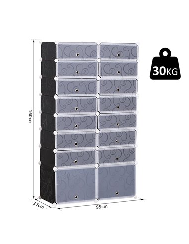 HOMCOM Large 16-Cube DIY Shoes Rack For 32 Pairs, Black & White 837-017