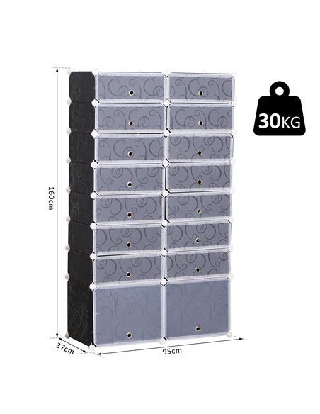 HOMCOM Large 16-Cube DIY Shoes Rack For 32 Pairs, Black & White 837-017 - pic 42629 | FastDaddyshop