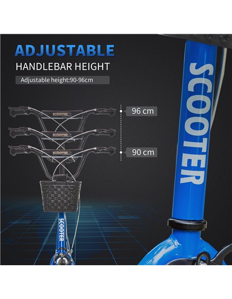 HOMCOM Kids Kick Scooter Teen Ride On Children Scooter with Adjustable Handlebar 2 Brakes Basket Cupholder Mudguard 16" Inflatab - pic 4263 | FastDaddyshop