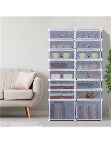 HOMCOM Large 16-Cube DIY Shoes Rack For 32 Pairs, Black & White 837-017