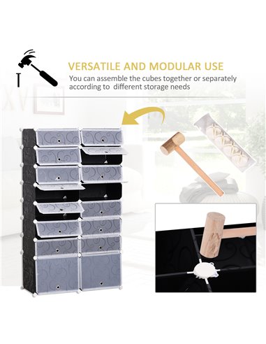HOMCOM Large 16-Cube DIY Shoes Rack Portable Interlocking Plastic Cabinet 8 Tier Footwear Organiser Bedroom 32 Pairs 837-017