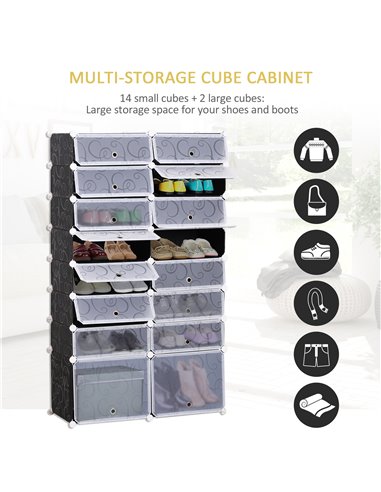HOMCOM Large 16-Cube DIY Shoes Rack Portable Interlocking Plastic Cabinet 8 Tier Footwear Organiser Bedroom 32 Pairs 837-017