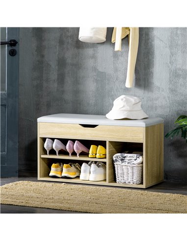 HOMCOM Shoes Cabinet Bench Hidden Storage Padded Seat Organiser Footwear Rack Hallway Oak Tone 837-039ND
