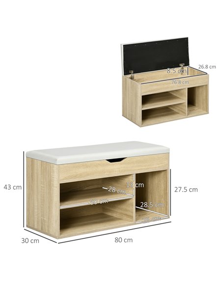 HOMCOM Shoes Cabinet Bench Hidden Storage Padded Seat Organiser Footwear Rack Hallway Oak Tone 837-039ND - pic 42638 | FastDaddyshop