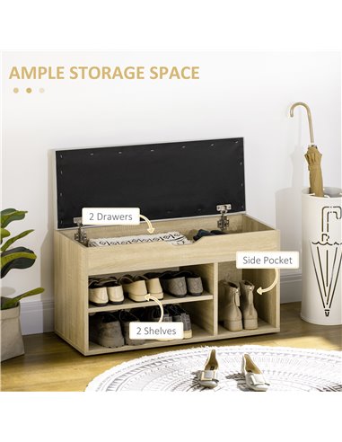 HOMCOM Shoes Cabinet Bench Hidden Storage Padded Seat Organiser Footwear Rack Hallway Oak Tone 837-039ND