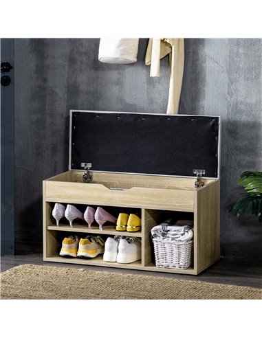 HOMCOM Shoes Cabinet Bench Hidden Storage Padded Seat Organiser Footwear Rack Hallway Oak Tone 837-039ND