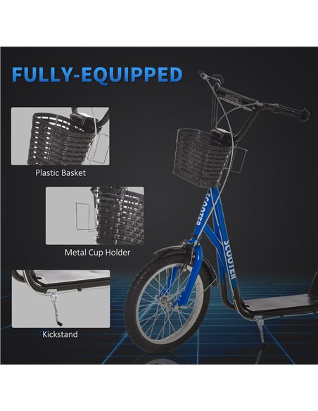 HOMCOM Kids Kick Scooter Teen Ride On Children Scooter with Adjustable Handlebar 2 Brakes Basket Cupholder Mudguard 16" Inflatab - pic 4265 | FastDaddyshop