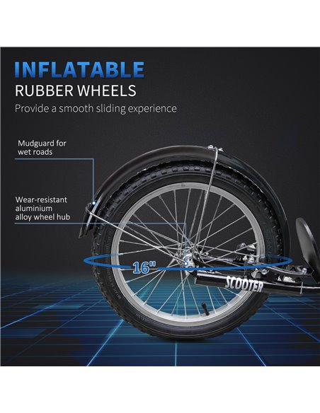 HOMCOM Kids Kick Scooter Teen Ride On Children Scooter with Adjustable Handlebar 2 Brakes Basket Cupholder Mudguard 16" Inflatab - pic 4266 | FastDaddyshop