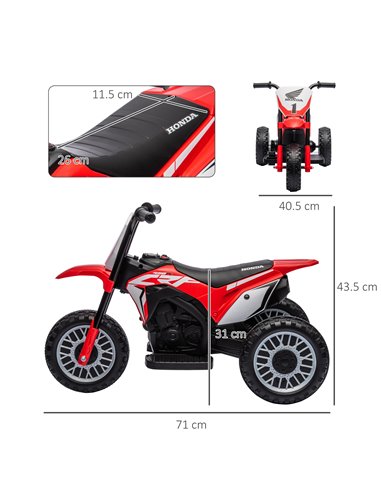 HOMCOM 6V Kids Motorbike, 3 Wheels Kids Electric Bike with Horn, Startup Sound for Ages 18-36 Months - Red 370-298V70RD