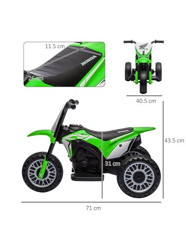 HOMCOM 6V Kids Motorbike, 3 Wheels Kids Electric Bike with Horn, Startup Sound for Ages 18-36 Months - Green 370-298V70GN
