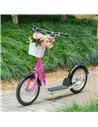 HOMCOM Kids Kick Scooter Teen Ride On Children Scooter with Adjustable Handlebar 2 Brakes Basket Cupholder Mudguard 16" Inflatab